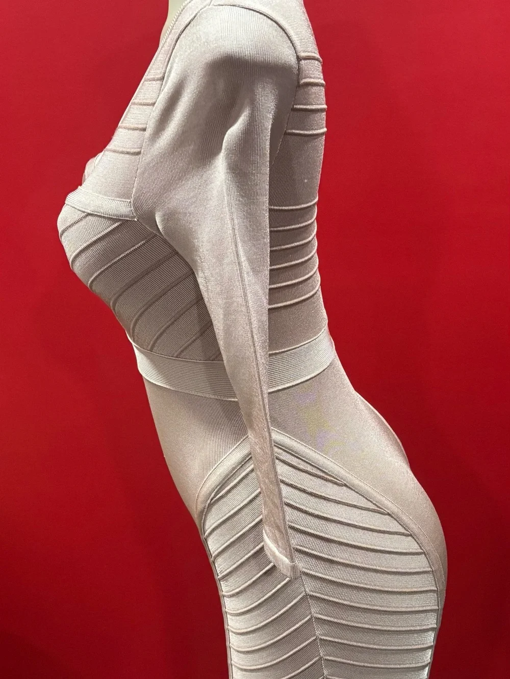 bebe Blush Ribbed Crewneck body con fit dress